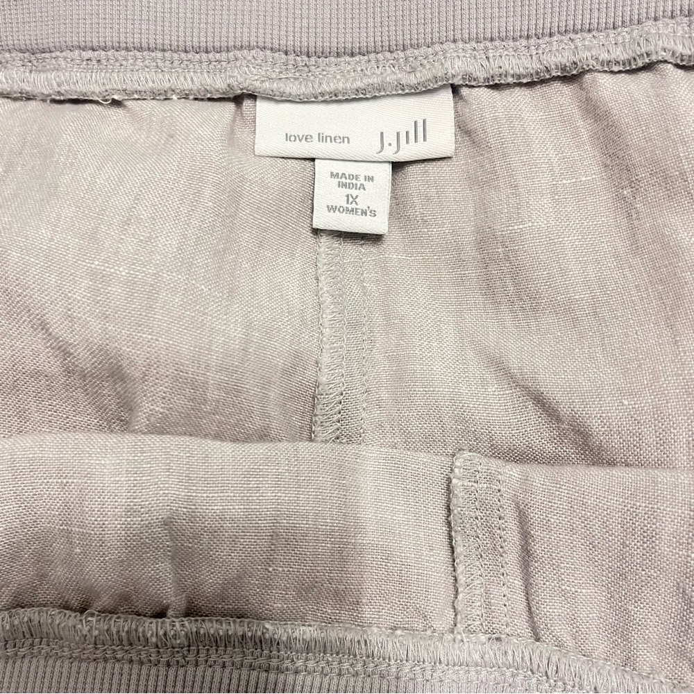 J. Jill Love Linen Elastic Waistband Pull-up Wide Leg Pants 100% Linen Taupe 1X - Picture 6 of 9